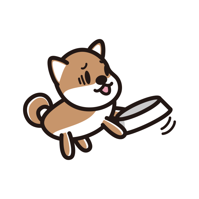 ごはんをもっと食べたい柴犬ちゃん（犬）のイラスト【色あり、背景なし】透過PNG
