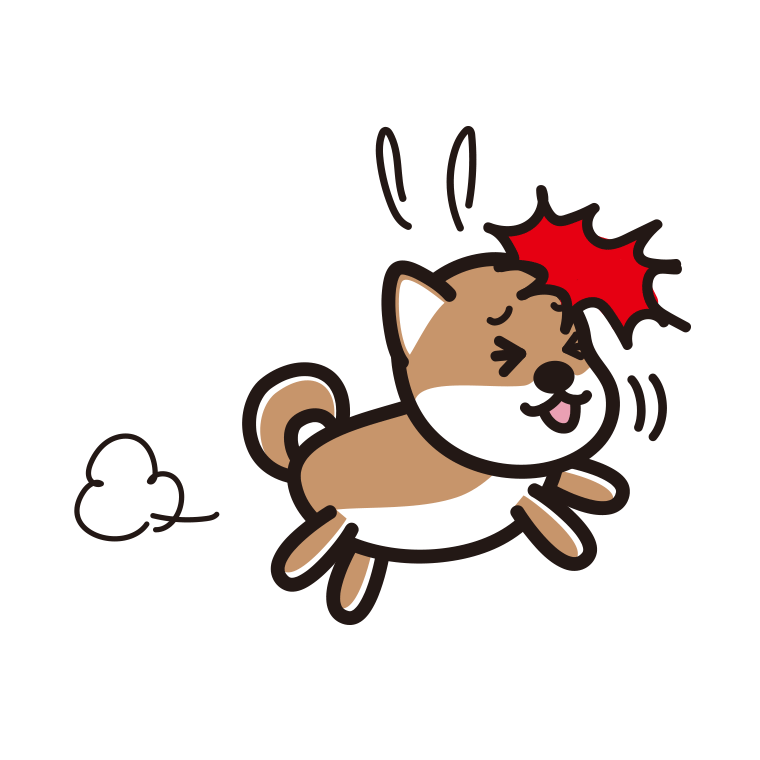 ぶつかる柴犬ちゃん（犬）のイラスト【色あり、背景なし】透過PNG