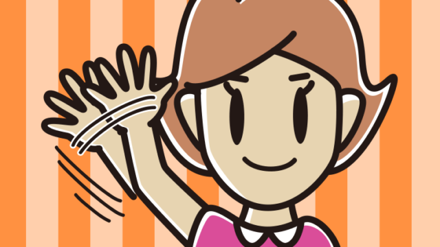 大きく手を振る女性のイラスト【色、背景あり】PNG