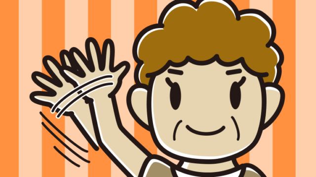 大きく手を振るおばさんのイラスト【色、背景あり】PNG