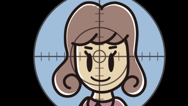 標的（ターゲット）にされる女子大学生のイラスト【色、背景あり】PNG