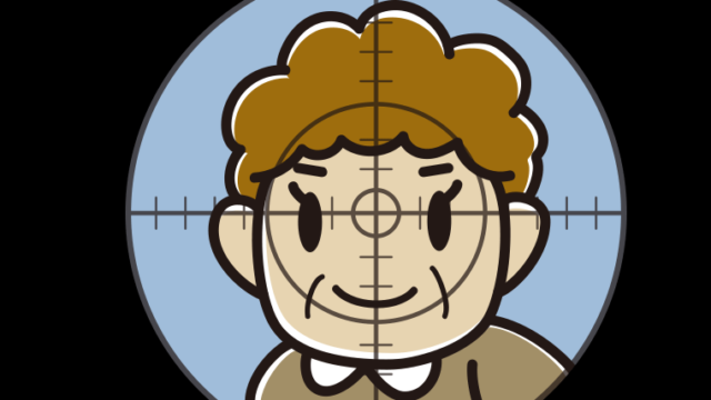 標的（ターゲット）にされるおばさんのイラスト【色、背景あり】PNG