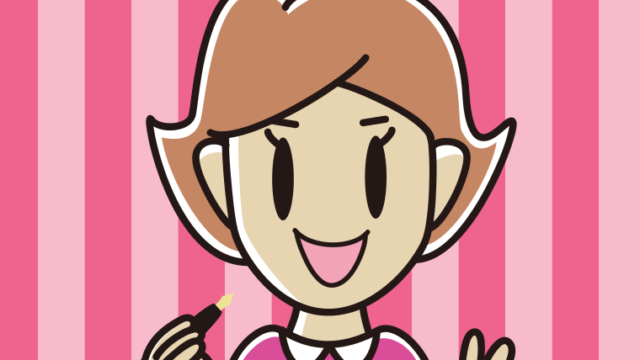万年筆を持つ女性のイラスト【色、背景あり】PNG