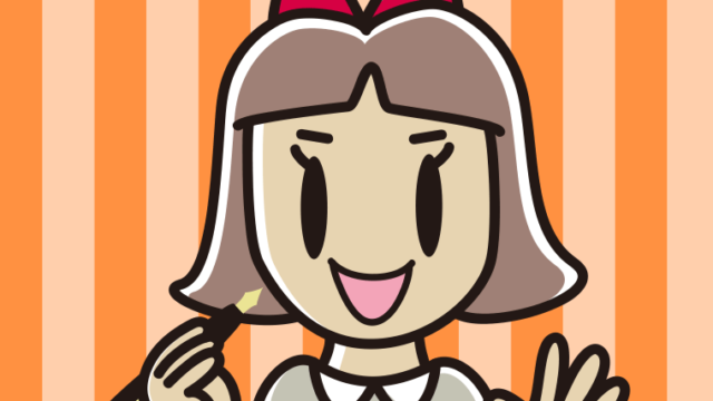 万年筆を持つ小学生女子のイラスト【色、背景あり】PNG