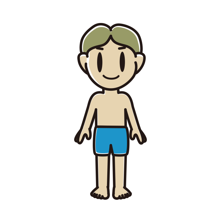 水着の小学生男子のイラスト【色あり、背景なし】透過PNG