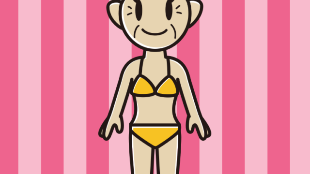 水着のおばあさんのイラスト【色、背景あり】PNG