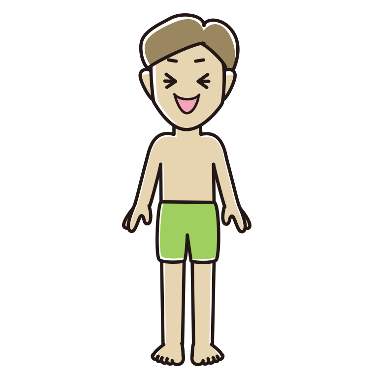 笑う水着の男性のイラスト【色あり、背景なし】透過PNG