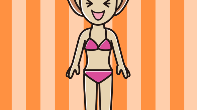 笑う水着の女性のイラスト【色、背景あり】PNG