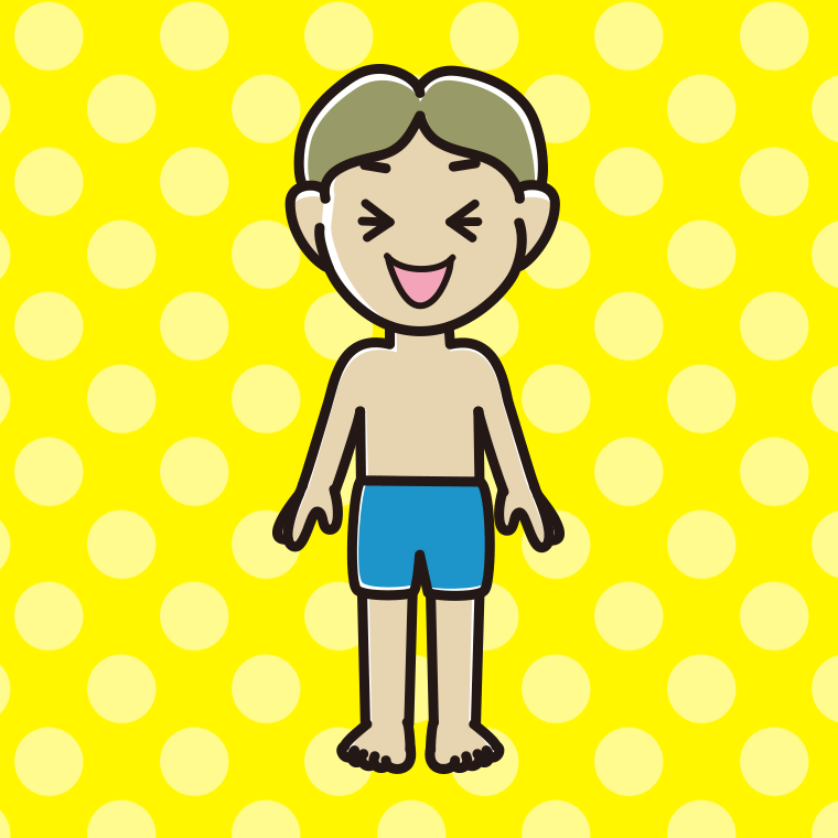 笑う水着の小学生男子のイラスト【色、背景あり】PNG