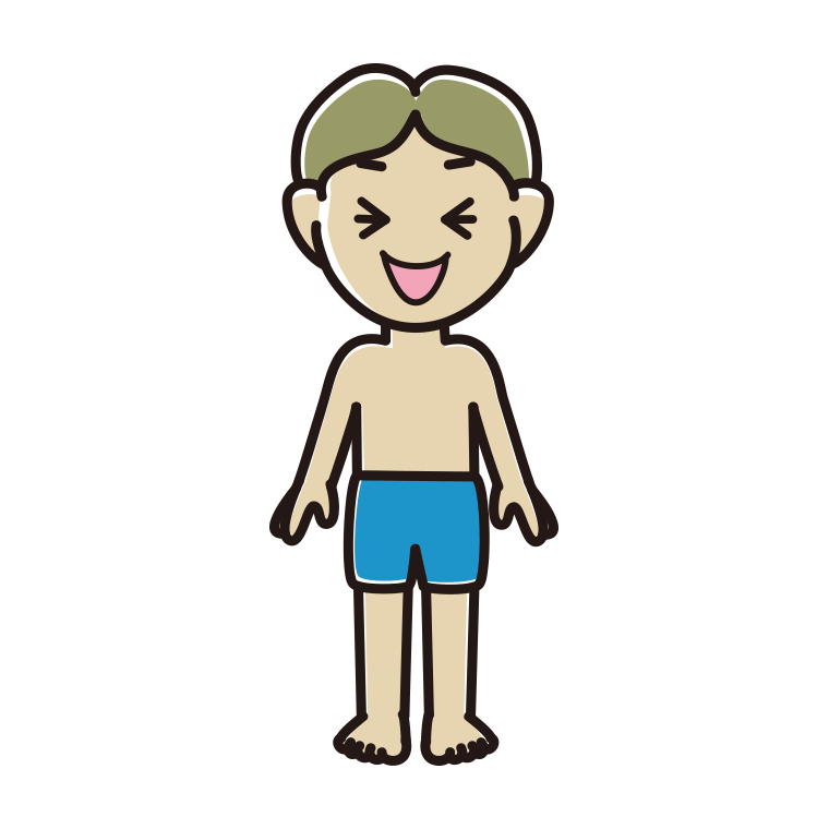 笑う水着の小学生男子のイラスト【色あり、背景なし】透過PNG