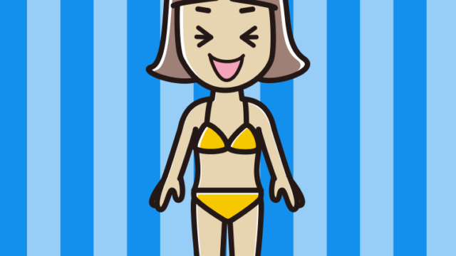 笑う水着の小学生女子のイラスト【色、背景あり】PNG