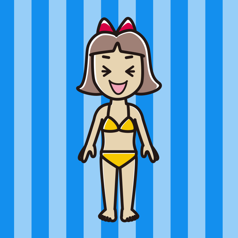 笑う水着の小学生女子のイラスト【色、背景あり】PNG