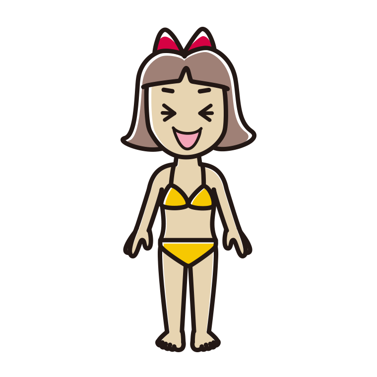 笑う水着の小学生女子のイラスト【色あり、背景なし】透過PNG