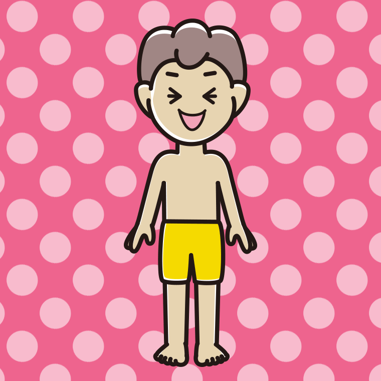 笑う水着の男子中学生のイラスト【色、背景あり】PNG