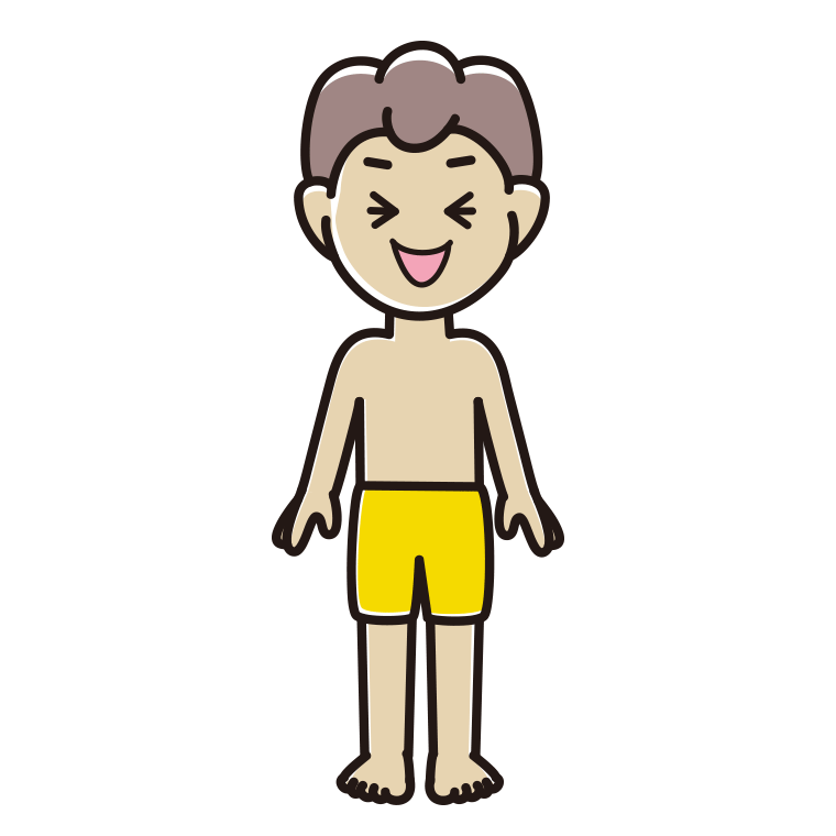 笑う水着の男子中学生のイラスト【色あり、背景なし】透過PNG