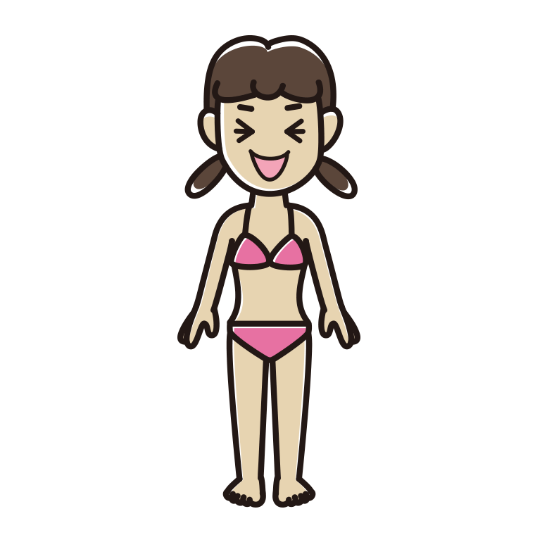 笑う水着の女子中学生のイラスト【色あり、背景なし】透過PNG