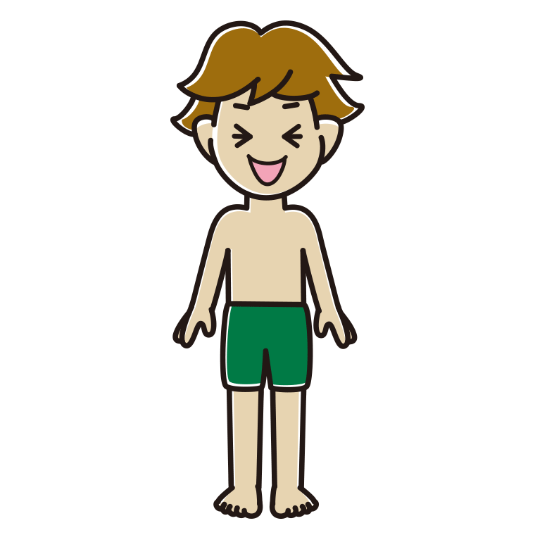笑う水着の男子高校生のイラスト【色あり、背景なし】透過PNG