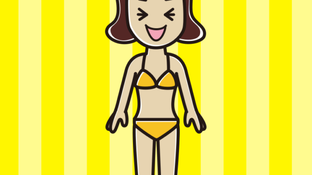 笑う水着の女子高校生のイラスト【色、背景あり】PNG