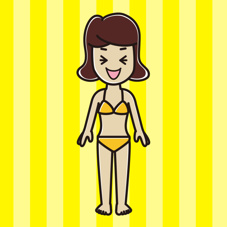 笑う水着の女子高校生のイラスト【色、背景あり】PNG