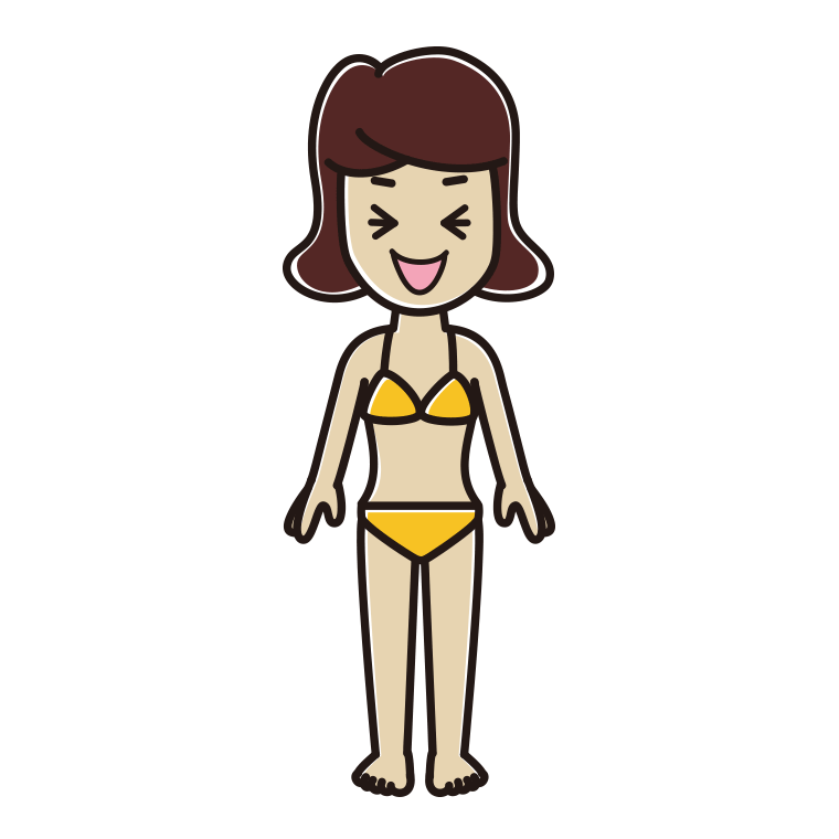 笑う水着の女子高校生のイラスト【色あり、背景なし】透過PNG
