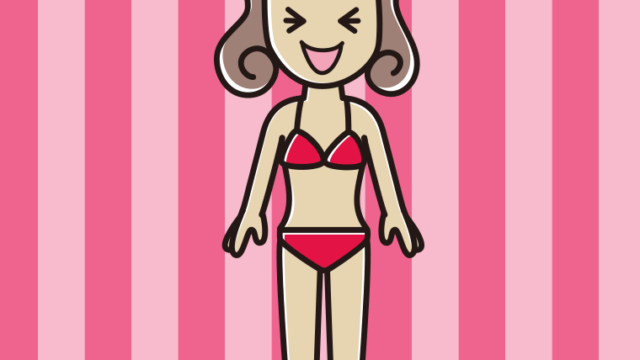 笑う水着の女子大学生のイラスト【色、背景あり】PNG