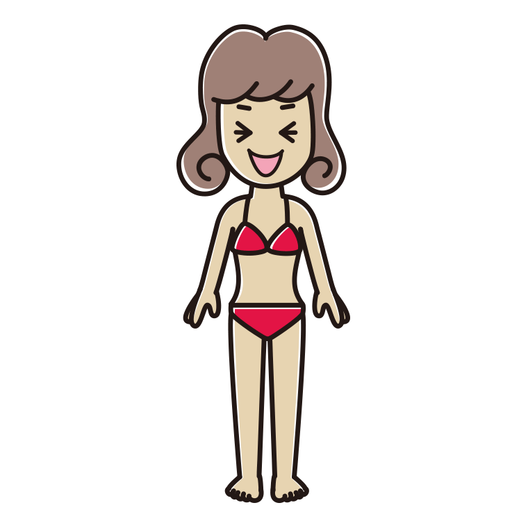 笑う水着の女子大学生のイラスト【色あり、背景なし】透過PNG