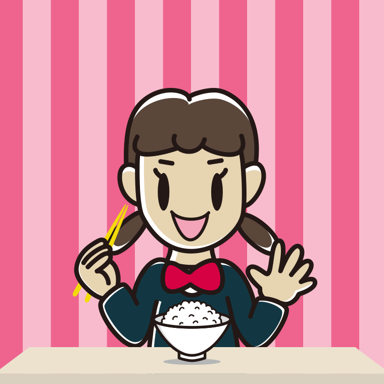 ごはん（白米）を食べる女子中学生のイラスト【色、背景あり】PNG