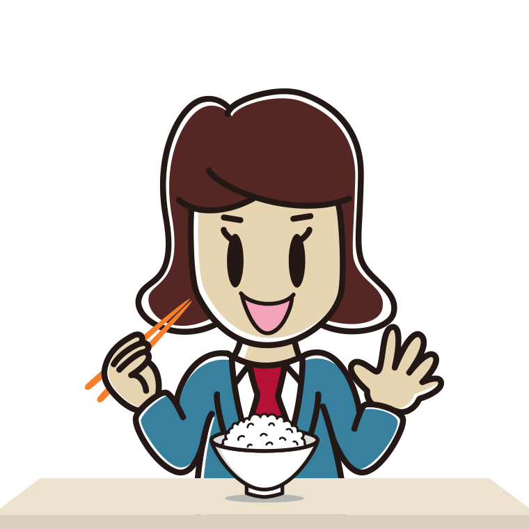 ごはん（白米）を食べる女子高校生のイラスト【色あり、背景なし】透過PNG