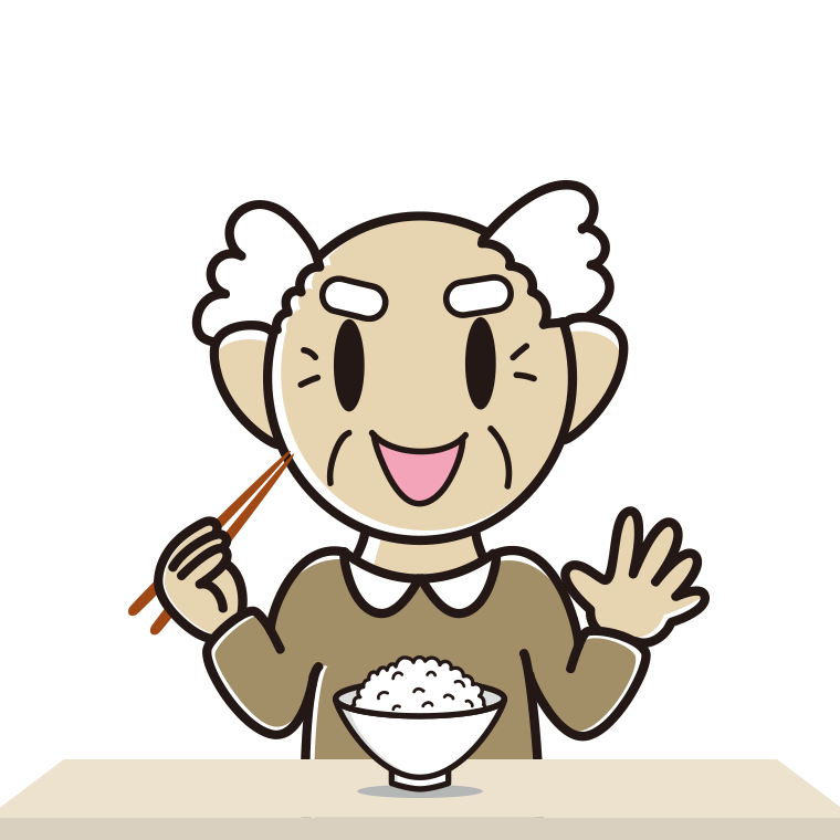 ごはん（白米）を食べるおじいさんのイラスト【色あり、背景なし】透過PNG