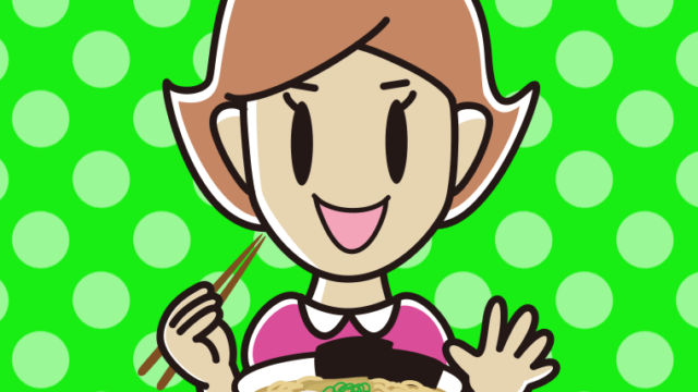 ラーメンを食べる女性のイラスト【色、背景あり】PNG