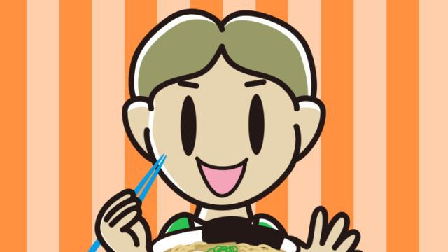ラーメンを食べる小学生男子のイラスト【色、背景あり】PNG