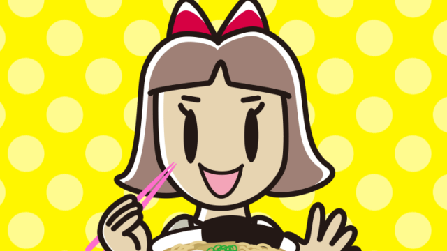 ラーメンを食べる小学生女子のイラスト【色、背景あり】PNG