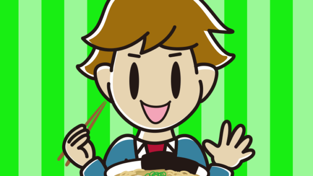 ラーメンを食べる男子高校生のイラスト【色、背景あり】PNG