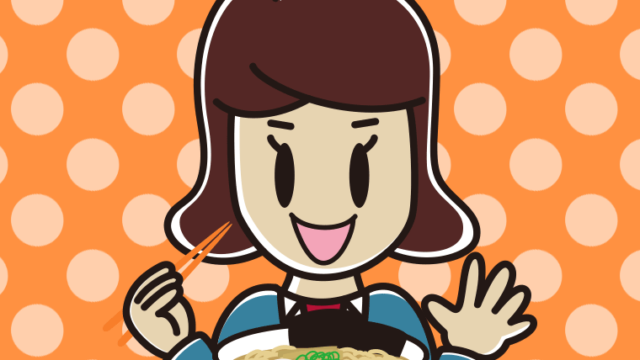 ラーメンを食べる女子高校生のイラスト【色、背景あり】PNG