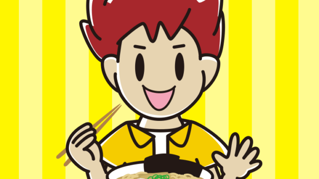 ラーメンを食べる男子大学生のイラスト【色、背景あり】PNG