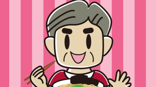 ラーメンを食べるおじさんのイラスト【色、背景あり】PNG