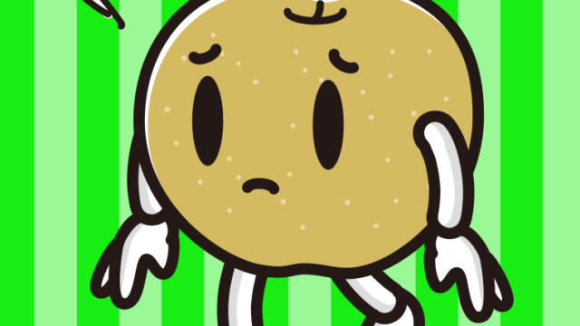 悲しそうな梨ちゃんのイラスト【色、背景あり】PNG