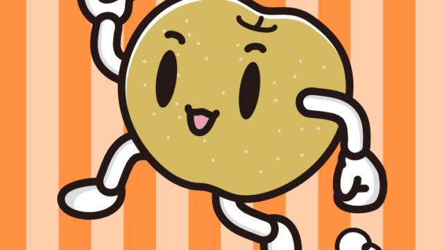 走る梨ちゃんのイラスト【色、背景あり】PNG