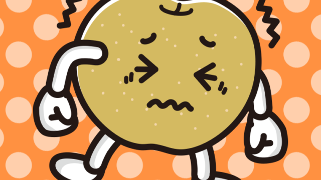 ブルブル震える梨ちゃんのイラスト【色、背景あり】PNG