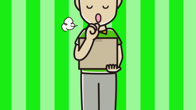 咳払いする男性宅配便スタッフのイラスト【色、背景あり】PNG