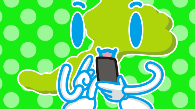 スマホを使う福井ちゃんのイラスト【色、背景あり】PNG