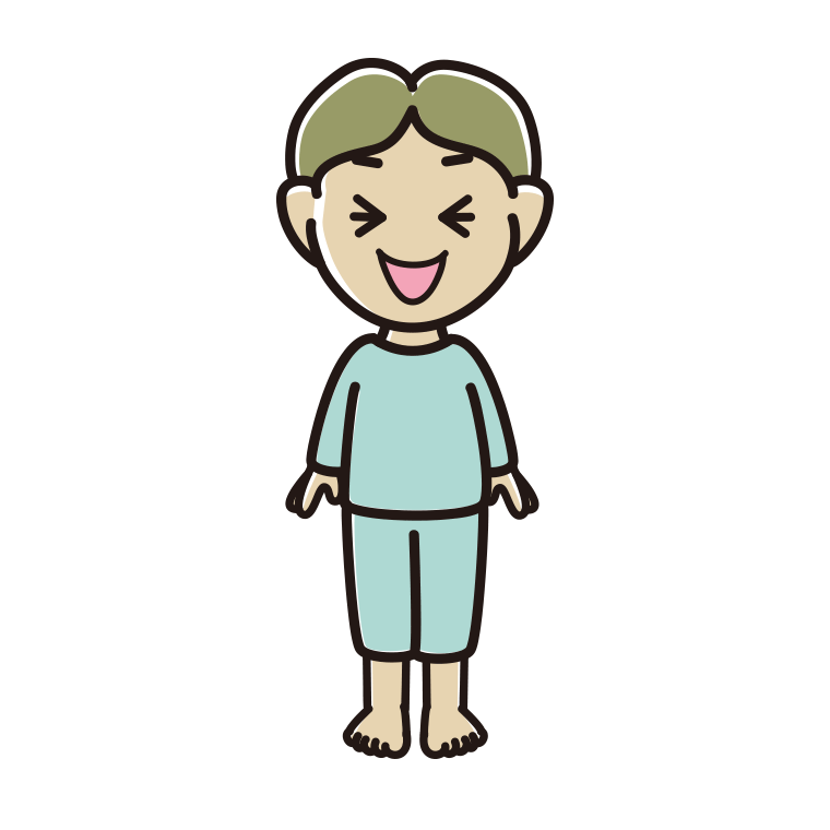 笑う部屋着の小学生男子のイラスト【色あり、背景なし】透過PNG