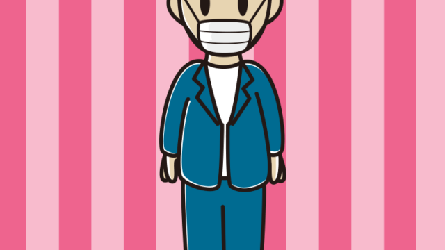 マスクをする年配男性会社員（カジュアル）のイラスト【色、背景あり】PNG