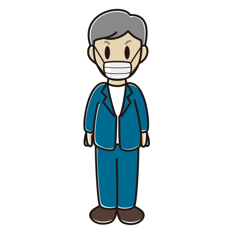 マスクをする年配男性会社員（カジュアル）のイラスト【色あり、背景なし】透過PNG