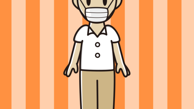 マスクをする年配男性会社員（クールビズ）のイラスト【色、背景あり】PNG