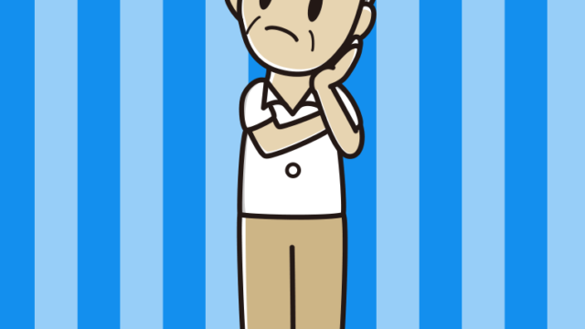 考える年配男性会社員（クールビズ）のイラスト【色、背景あり】PNG