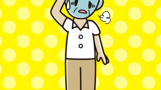 具合が悪い年配男性会社員（クールビズ）のイラスト【色、背景あり】PNG