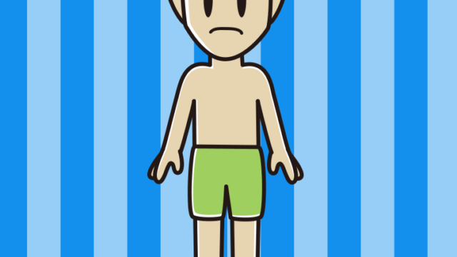 困る水着の男性のイラスト【色、背景あり】PNG