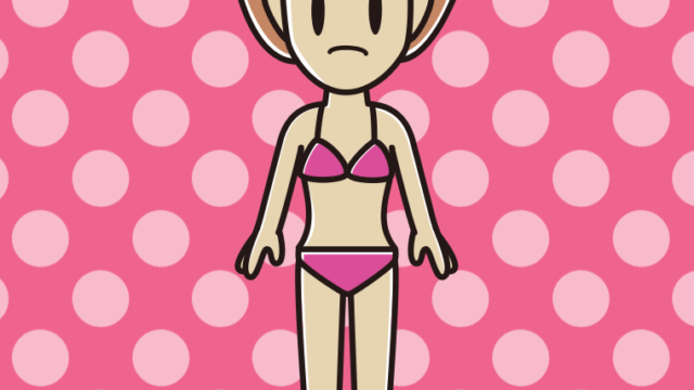 困る水着の女性のイラスト【色、背景あり】PNG