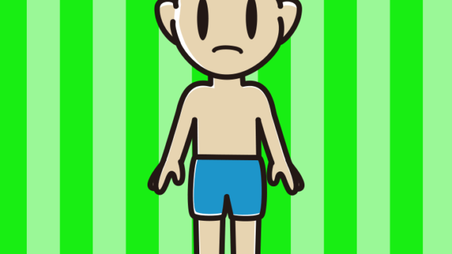 困る水着の小学生男子のイラスト【色、背景あり】PNG